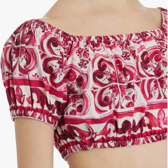 Dolce&Gabbana Tile Print Cotton Crop Top (IT40) - Picture 2 of 15